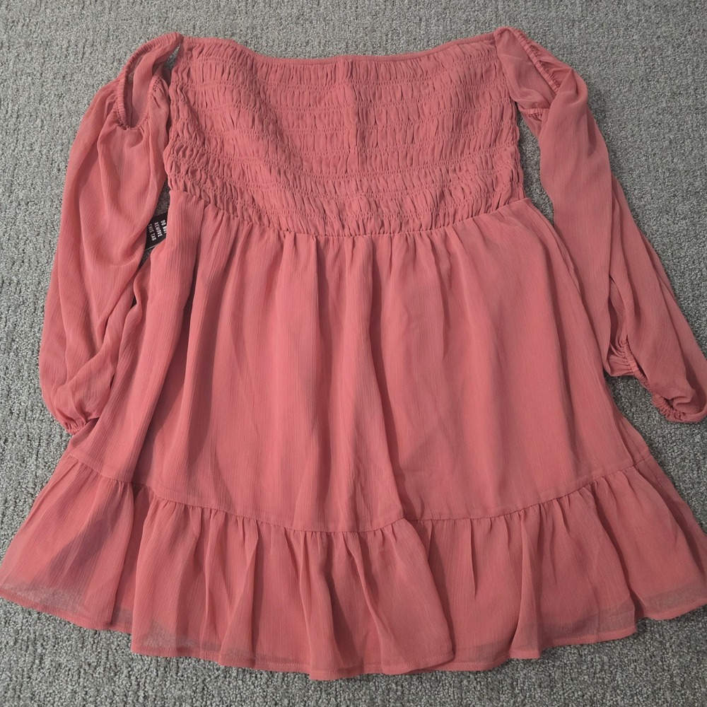 Express Dusty Rose Off Shoulder Smocked Peasant Blouse XL Boho Romantic - Picture 6 of 6